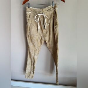 Free People Beige Striped Drawstring Trousers